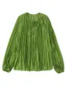 Dames Blouses PUWD Dames Groen Geplooid Oversized Veters V-hals Chiffon Top 2023 Dames Overhemd Vakantie Strand Vintage Ruimvallend Vrouwelijk Chic