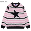 Men's Sweaters Harajuku Star Detachable Sleeve Sweater Men Autumn Streetwear Hip Hop Knitted Fluffy Fuzzy Stripe Jumper Pullover Casual 230831