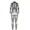 女性用ジャンプスーツは秋のハロウィーンマシンスケルトンデジタル印刷女性のスリムな長袖の衣装ロボットパンクセクシージャンプスーツ230901