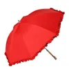 Şemsiye Dome Şemsiye Dantel Düğün Kutlaması Kırmızı Islak Olmayan Güneşlik Parasolleri Rüzgar geçirmez Güçlü Uzun Sap Guarda Chuva Yağmur Dişanı