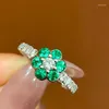 Anillos de racimo LR Anillo de esmeralda Puro 18k Joyería de oro Naturaleza Verde 0.60ct Piedras preciosas Diamantes Femenino para mujeres Fino