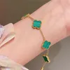 Designer Leaf Necklace Gold Mother of Pearl Green Girl Fashions Flower Armband Womens Link Chain