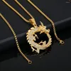 Pendant Necklaces Hip Hop Iced Out Bling Chinese Dragon Drop Gold Color Stainless Steel Statement Necklace For Men Jewelry Gift