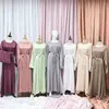 Vêtements ethniques Femmes Été Automne Robe Dubaï Turquie Basic Abaya Col Rond Maxi Robe Eid Ramadan Silky Kaftan Mutli-couleur Islamique