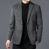 Mäns kostymer 2023 Autumn Winter Men Classic Plaid Sheep Wool Blazers Male Grey Coffee Checked Pattern Cashmere Blended Suit Jackets Outfits