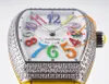 ABF V32 Vanguard Color Dream Montre à quartz suisse chronographe pour femme Boîtier en diamants Cadran MOP Grand chiffre Cuir jaune Lady Super Edition Reloj Hombre Puretime