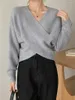 Women's Sweaters Alien Kitty Sexy V-Neck Pullovers Jumpers Women OL 2023 Solid Normcore Knitted Lazy Style Warm Thicken All Match