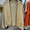 Kadın Sweaters İnce Sonbahar Ceket Uzun Kollu Gevşek Out Out Moda Kayısı Cep Eklenmiş Örgü Ceket 2023 Dışişleri Y688
