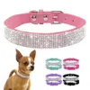 Suede Fiber Crystal Halsband Comfortabel Glitter Strass Halsbanden Zinklegering Gesp Kraag voor Kleine Honden Katten XXS-L