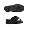 Tofflor sommarmän äkta läder utomhus tjock sula sandal man japan harajuku streetwear casual cowhide skor