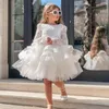 Flickaklänningar Flower Dress White Fluffy Layed Tulle Applique Belt Belt Wedding Child's First Eucharistic Birthday Party