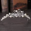 Haarspangen Ankunft wunderschöne klare Kristall Pfau Schönheit Prinzessin Tiaras Luxus Perle Krone Braut Hochzeit Festzug Zubehör