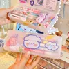 Kawaii Cartoon Pencil Case Transparent Frosted Plastic Penns Storage Box Stationery Office Supplies Gift