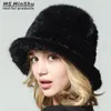 Beanie Skull Caps Ms Minshu Hand Sticked 100 Real Mink Fur Cap Winter Warm Hat Fashion Lady äkta 230831