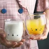 Partihandel Creative Cute Little Panda Claw Transparent dubbelskikt Glass Cup