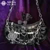 Evening Bags Xiuya Harajuku Gothic Shoulder Bag Women Vintage Cross Clip Pearl Chain Goth Bag Pleated Dumplings Handbag Woman Clutch 230831