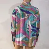 Damesblouses Damesoverhemd Kleurrijke printblouse Stijlvolle revers Losse pasvorm Lange lantaarnmouwen voor lente Herfst Mode Damestop