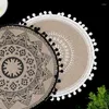 Bord mattor bomullslinne vävda makrame placemats mandala runda tofsels nordisk stil plats matta för dekor