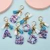 Keychains Purple Resin English Letters Keychain Pendant With Tassel Bag Ornament Accessories Keyring Alphabet Charms Valentines Day Gift