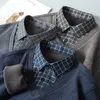 Herrenpullover mit hoher Qualität, langärmelige Hemden im England-Stil für Männer, gestrickt, zweiteilig, dicker Pullover, Umlegekragen, warme Kleidung 230831