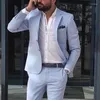 Men's Suits Sky Blue Linen Beach Men Summer 2 Piece Slim Fit Groom Tuxedo For Wedding Male Jacket With Pants2429