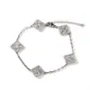 Hip Hop Tennis Pull Bracelet Full Zircon Four-leaf Clover Charm Bracelets White Gold Plated Jewelry Gifts