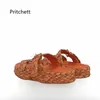 Hausschuhe Gürtelschnalle Leder Espadarille flache Sandalen für Frauen Sommer offene runde Zehen Plattform sportliche Outdoor-Strandschuhe