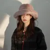 Berets japonês super pelúcia balde chapéu mulheres outono inverno quente pele artificial moda cogumelo nuvem pescador chapéus