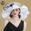 Breite Krempe Hüte Eimer FS Big Fedora Für Frauen Organza Weiß Sonnenblume Damen Hochzeit Party Kentucky Kirche Fedoras 230831