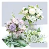 Dekorativa blommor kransar Silk Peony Hydrangea Bouquet 7 Forks Artificial Realistic Plastic Rose Peonies Wedding Garden Decoratio DH3XQ