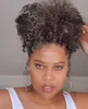 Natürliche graue Echthaar-Pferdeschwanzverlängerung, Afro-Kinky-Curly-Puff-Dutt-Kordelzug, Clip-in-Pferdeschwanzverlängerung, afrikanische Salz- und Pfefferfrisur, 120 g