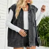 Women's Vests Women Oversized Vest Jacket Solid Color Turn Down Collar Cotton Classic Jean Button Loose Fit Daily Outfit