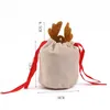 Wholesale Custom Cute Reindeer Velvet Drawstring Santa Sack Antler Christmas Gift Bag