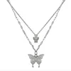 Pendant Necklaces Silver Color Shiny Butterfly Necklace Female Exquisite Double Layer Clavicle Chain Wedding Party Jewelry Gifts 230831