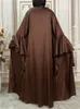 Vêtements ethniques 2 pièces ensemble manches évasées kimonowrap avant longue robe femme musulmane dubaï islamique modeste tenues ramadan