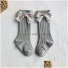 Autre Accueil Textile Bowknot Filles Chaussettes Fleur Bows Bébé Princesse Chaussette Genou Long Doux Dépouillé Enfants Footsocks Vêtements Drop Deliv DH94Y