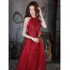 Vestidos de festa vinho vermelho halter baile com contas apliques de luxo a linha até o chão longos vestidos de noite femininos para casamento