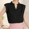 Kvinnors blusar V-ringning Flying Sleeve Summer White Blus Women 2023 Casual Loose Tops Black Stand Collar Ladies Elegant Simple Shirt 27873