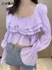 Blouses Femmes CJFHJE Mode Violet Élégant Femmes Été Mousseline de Soie Y2K Bureau Dame Chemises Style Coréen Casual Blanc Blouse À Manches Longues