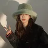 Berets japonês super pelúcia balde chapéu mulheres outono inverno quente pele artificial moda cogumelo nuvem pescador chapéus