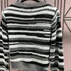 Femmes tricots classique rayé chaud doux col rond fourrure pull décontracté mode haut tricoté