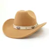 Chapeau de Cowboy occidental pour femmes et hommes, couleur unie crème, chapeau Fedora Vintage pour dames, chapeau haut-de-forme unisexe à large bord, casquette en feutre Panama