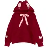 Damen-Kapuzenpullover, groß, Herbst/Winter, bestickte Ohrentasche, Kapuzenpullover, Fleece, Damen, lässiges Sweatshirt-Kleid