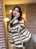 Women's Knits Jmprs High Street Women Striped Knitted Cardigan Korean Long Sleeve Loose Sweater Coat Fashin Buttons Casual Design Female