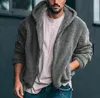 2023 Autumn winter new jacket double sided Arctic velvet hooded solid color casual zipper coat for men