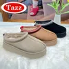 2024 Australië Tasman Slippers Tazz Suede Shearling Platform Slipper damesschoenen Classic Mini Button Boot Designer Booties Snow Boots Chestnut Black Gery Men Shoe