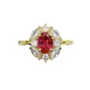 Pierścienie klastra Spring Qiaoer 18K Gold Plated 925 Sterling Silver 5 7 mm Oval Lab Ruby Wysokowy Diamentowy Diamentowy Pierścień biżuterii dla kobiet