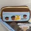 Blyertspåsar Söta kastanjekorre Multilayer Canvas Kawaii Pencil Case Student Stationy School Supplies Back to School Pencil Bag HKD230901