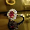 Pierścienie klastra Spring Qiaoer 18K Gold Plated 925 Sterling Silver 5 7 mm Oval Lab Ruby Wysokowy Diamentowy Diamentowy Pierścień biżuterii dla kobiet