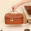 Totes Women's Luxury Pure Leather Makeup Train Box Travel Professional Brush Holder Organizer makeup bag caitlin_fashion_ bags